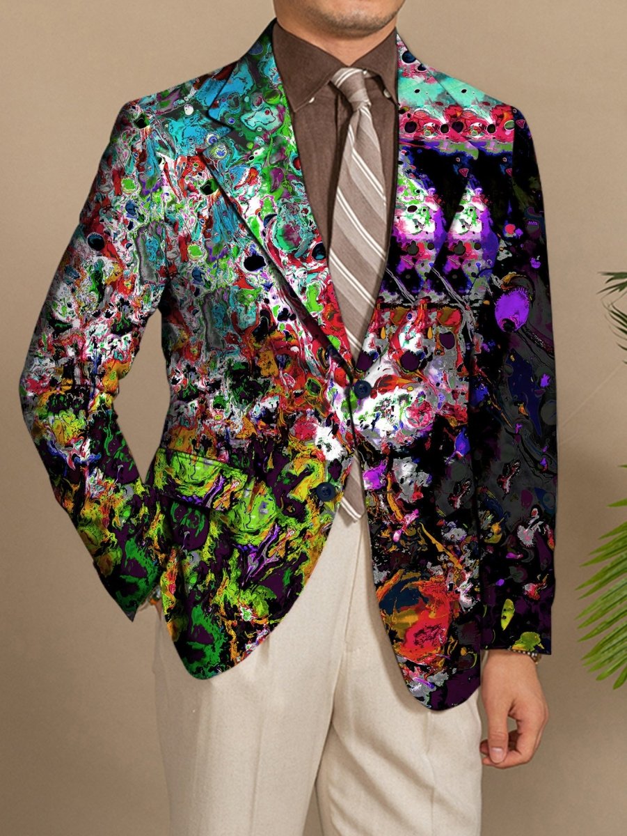 SHOWLU Men's American Style Casual Suit Jacket in polyester with slim fit, lapel collar, button details, and slight stretch fabric.