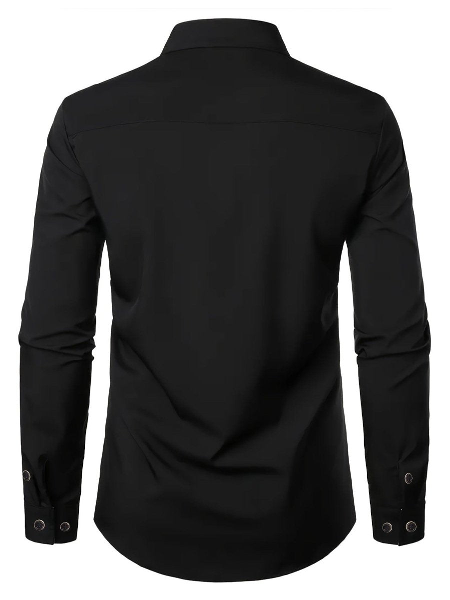 SHOWLU Men's slim fit solid long sleeve lapel shirt with stretch polyester, stylish button-up for outdoor, travel, or business occasions.