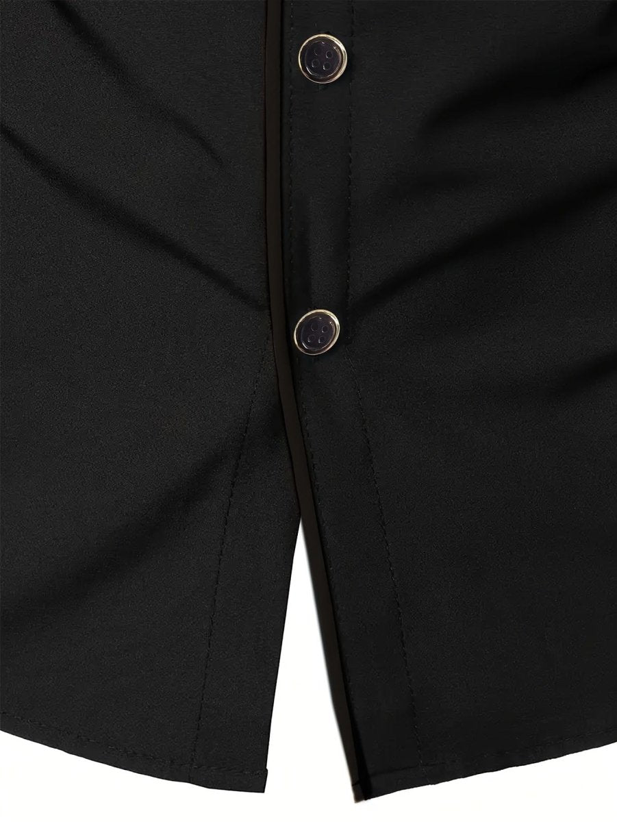 Men's slim fit SHOWLU FASHION STORE lapel shirt with long sleeves, solid color, polyester fabric, suitable for outdoor, business, or party wear.