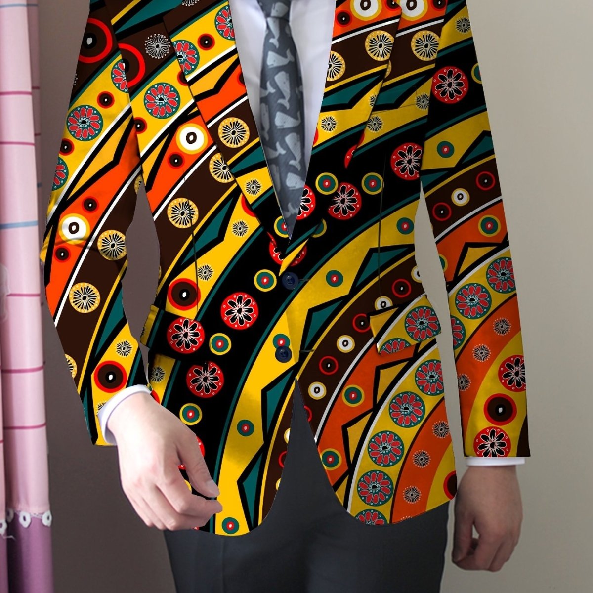 Men's skinny fit polyester blazer with mature lapel, woven fabric, button detail, and all-season design by SHOWLU FASHION STORE.