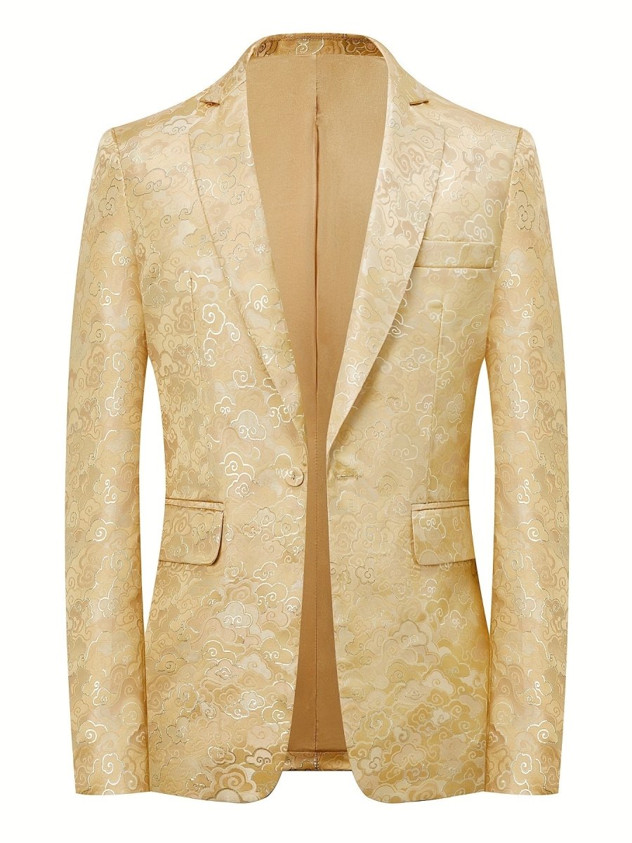 Men's silvery jacquard blazer with geometric pattern, stylish party jacket from SHOWLU FASHION STORE, perfect for casual or formal wear.