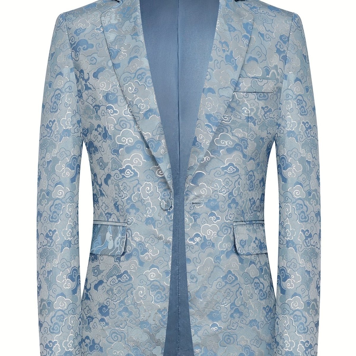 Men's silvery jacquard blazer with geometric pattern, stylish party jacket for casual and elegant spring or fall wear.