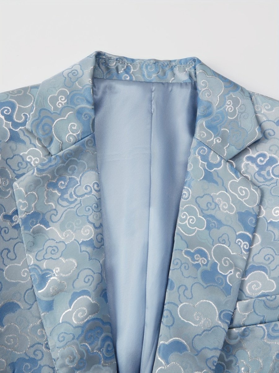 Men's silvery jacquard blazer by SHOWLU FASHION STORE with geometric pattern, suitable for parties and casual wear.