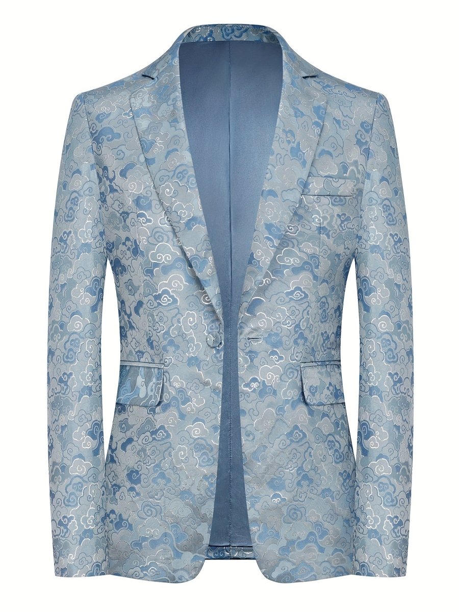 Silvery men's jacquard blazer with geometric pattern by SHOWLU FASHION STORE, ideal for parties and casual wear.
