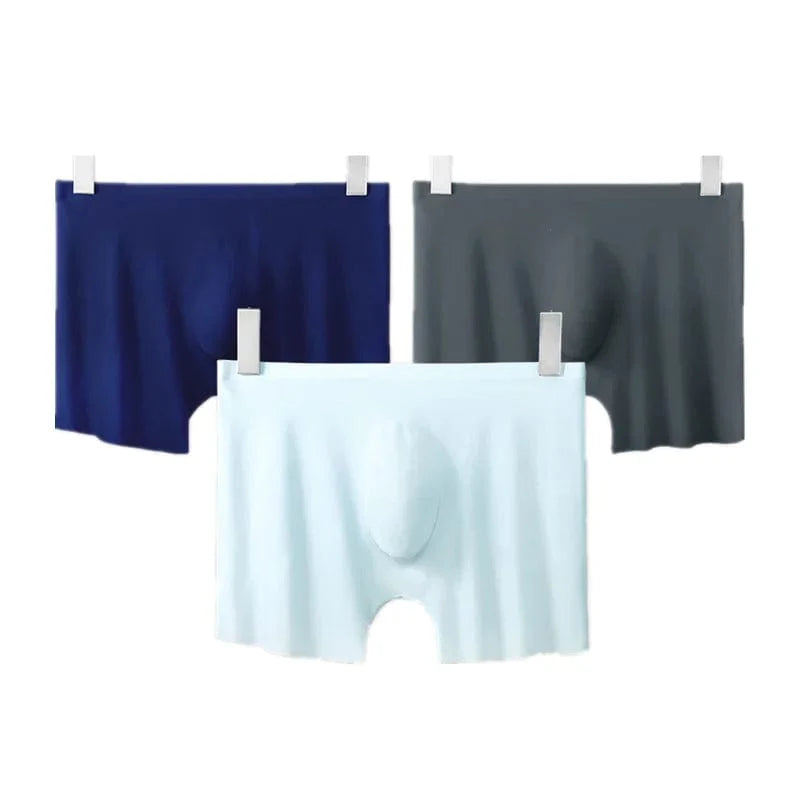 Showlu Men's Ice Silk Seamless Boxer Shorts with 3D Pouch, solid slim fit men's underwear, lightweight and comfortable underpants