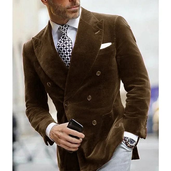 Men's velvet blazer by SHOWLU FASHION STORE, double-breasted Italian style smoking jacket for formal events and parties.