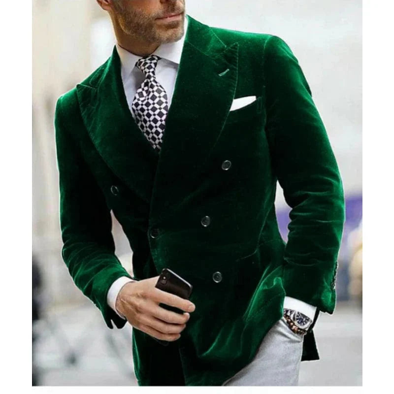 Men's velvet blazer by SHOWLU FASHION STORE, double-breasted Italian style smoking jacket, elegant coat for wedding or prom.