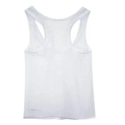 Showlu men's mesh breathable tank top, sleeveless fitness vest with large mesh design, ideal for active and casual wear.