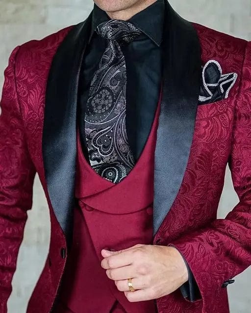 SHOWLU Men's Italian Black 3-Piece Wedding Tuxedo Suit with skinny fit, jacket, vest, and pants, stylish and tailored for formal occasions