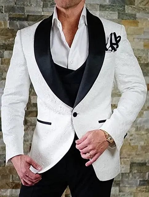 Men's black Italian design 3-piece wedding tuxedo suit with slim fit jacket, vest, and pants, stylish for grooms and formal events.