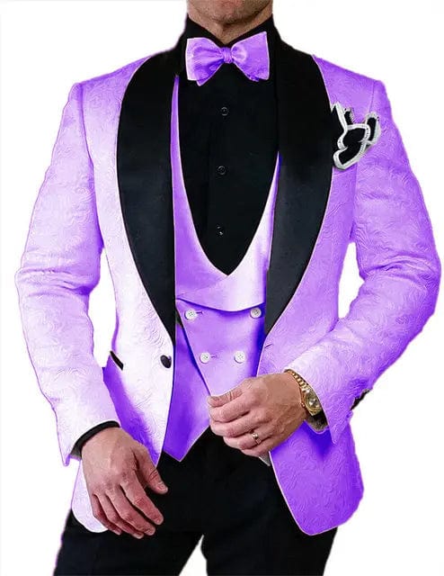 SHOWLU Men's Italian 3-piece black wedding tuxedo suit with skinny fit, including jacket, vest, and pants, perfect for formal occasions.