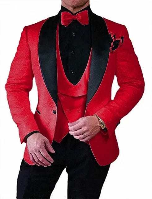 SHOWLU Men's Italian design black 3-piece wedding tuxedo suit with slim fit jacket, vest, and pants, perfect for formal occasions.