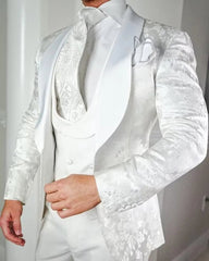 Men's White Jacquard Three - Piece Tuxedo – Printed Suit for Weddings Men Clothing - SHOWLU FASHION STORE