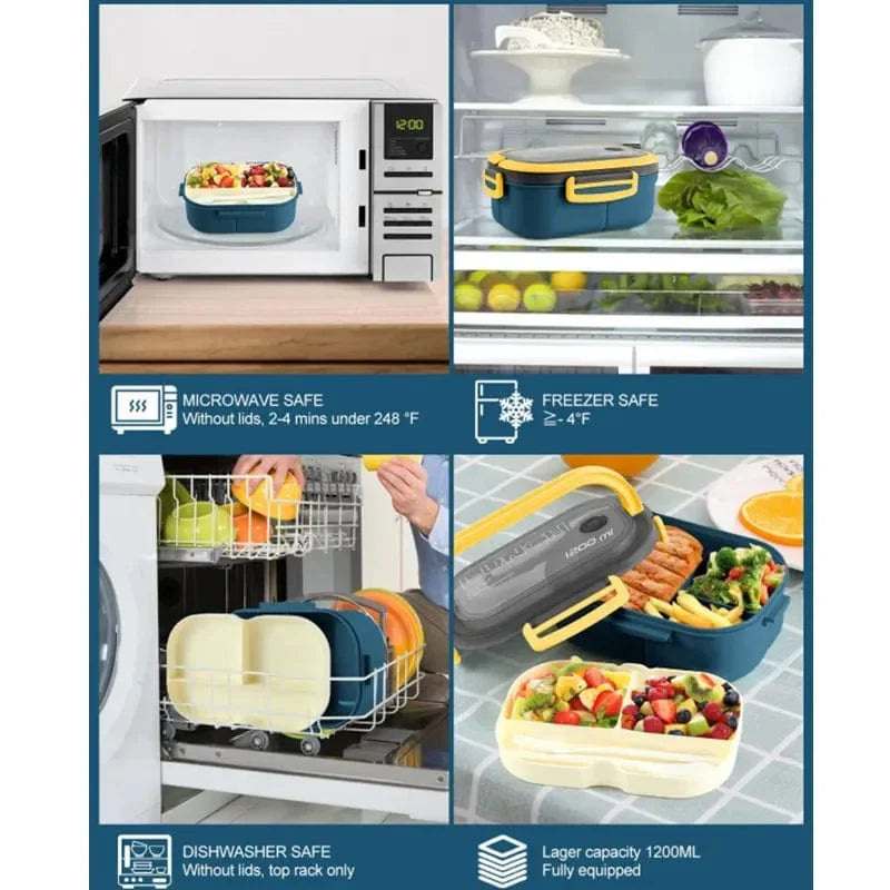 Showlu 2-layer mesh kids lunch box with leak-proof design and included cutlery, ideal for school lunches and snacks.