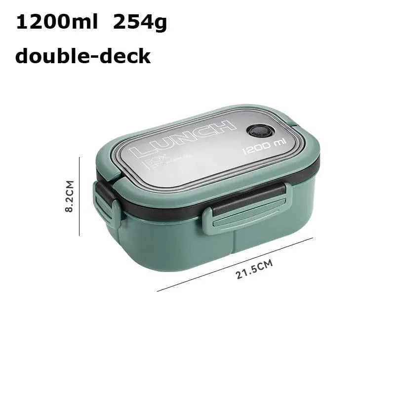 Showlu 2-layer mesh kids lunch box with leak-proof bento design and included cutlery, perfect for children's packed meals.