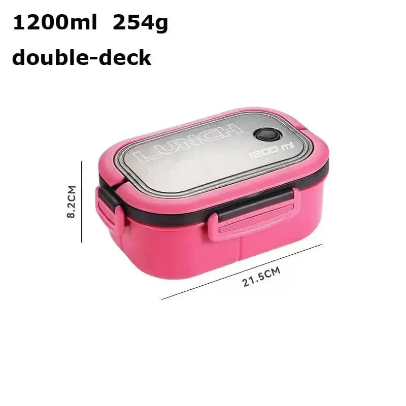 Showlu 2-layer mesh kids lunch box with leak-proof design and included cutlery, perfect for school lunches.