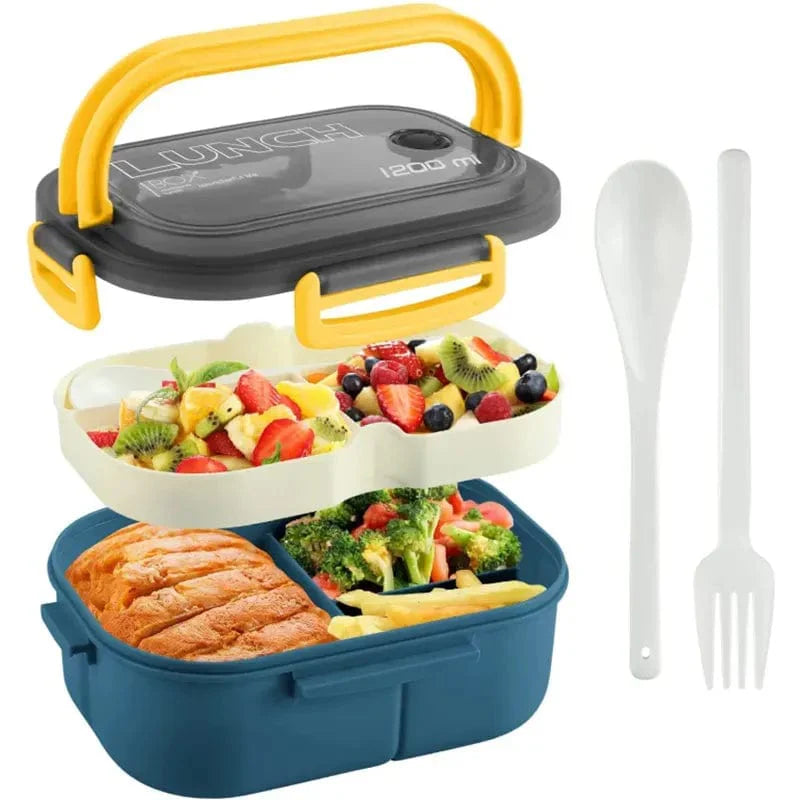 Showlu 2-layer mesh kids lunch box with leak-proof design and included cutlery, ideal for school lunches and easy to carry.