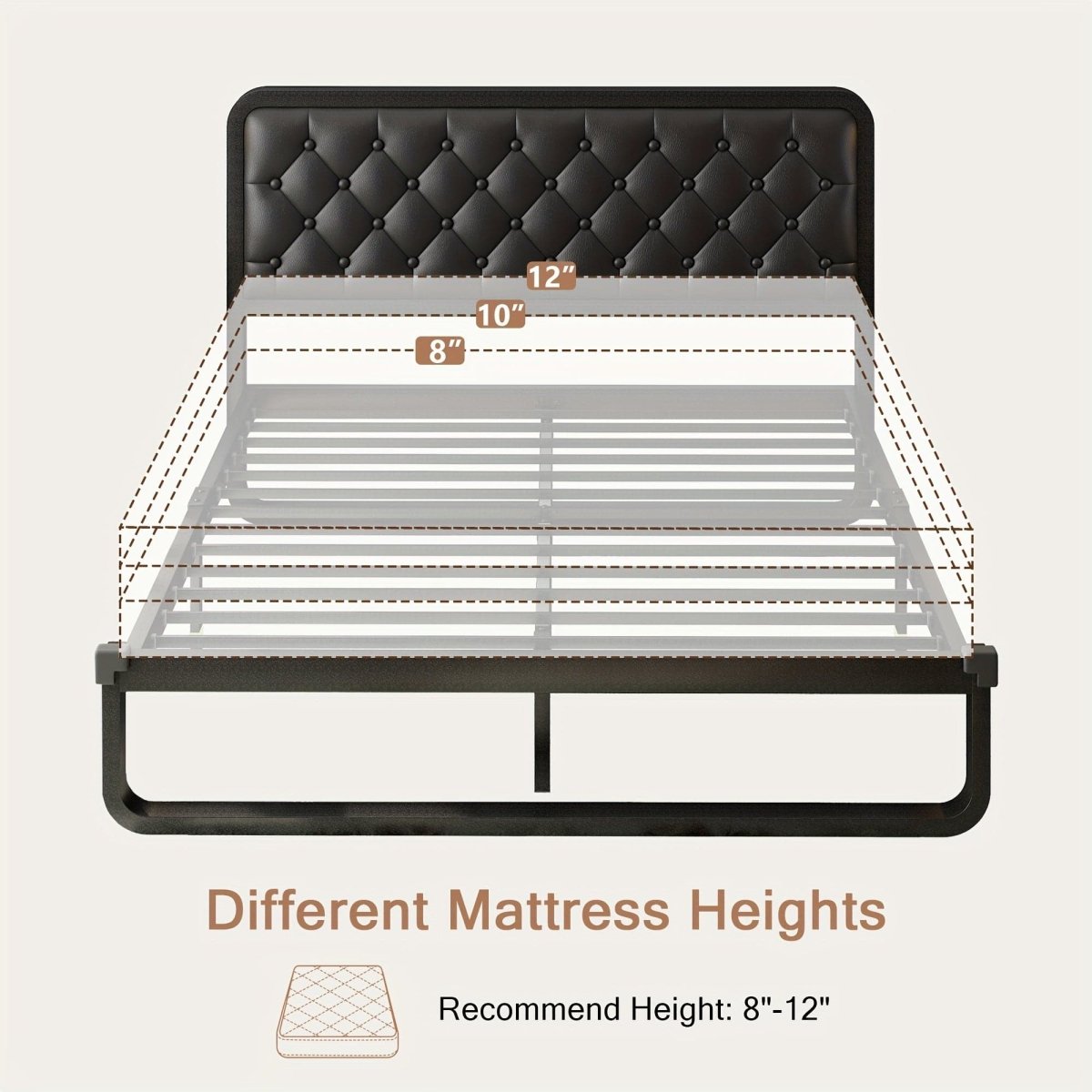Showlu metal platform bed frame with tufted upholstered headboard, sturdy construction, and built-in storage, no box spring needed.