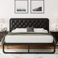 Showlu metal platform bed frame with tufted upholstered headboard, sturdy design, and built-in storage, no box spring needed.