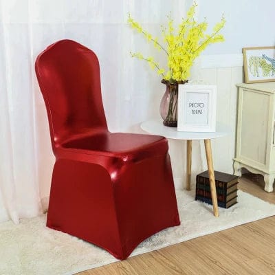 Gold and silver metallic spandex chair cover for wedding decor, shiny luxurious lycra fabric with elegant design