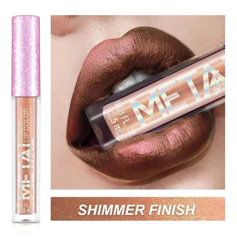 Showlu Metallic Matte Liquid Lipstick with shimmering finish, waterproof and long-lasting, featuring 12 vibrant color options for women.