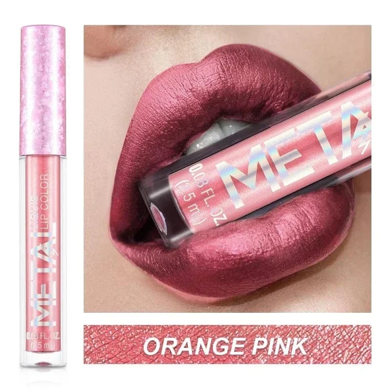 Showlu Metallic Matte Liquid Lipstick featuring shimmer, waterproof, long-lasting finish, in 12 vibrant lip gloss shades.