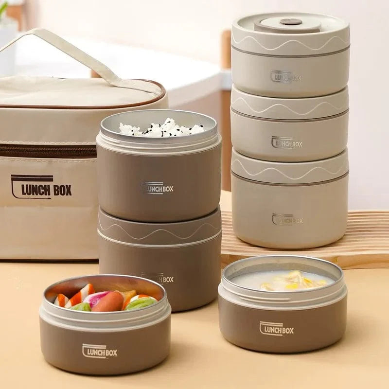 Showlu stainless steel bento box with insulated leakproof lunch bag, microwave-safe, portable thermal food container and lunch set.