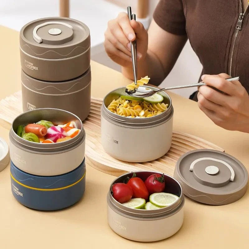 Stainless steel Showlu Bento Box with insulated, leakproof lunch bag for portable, microwave-safe food storage and transport.