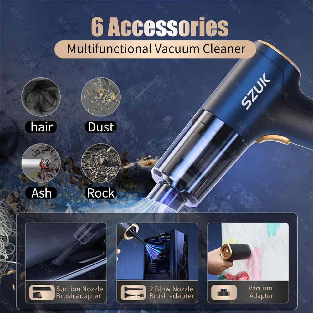 SZUK Mini Car Vacuum Cleaner by Showlu Fashion Store, portable wireless handheld device for car, home, and keyboard cleaning.