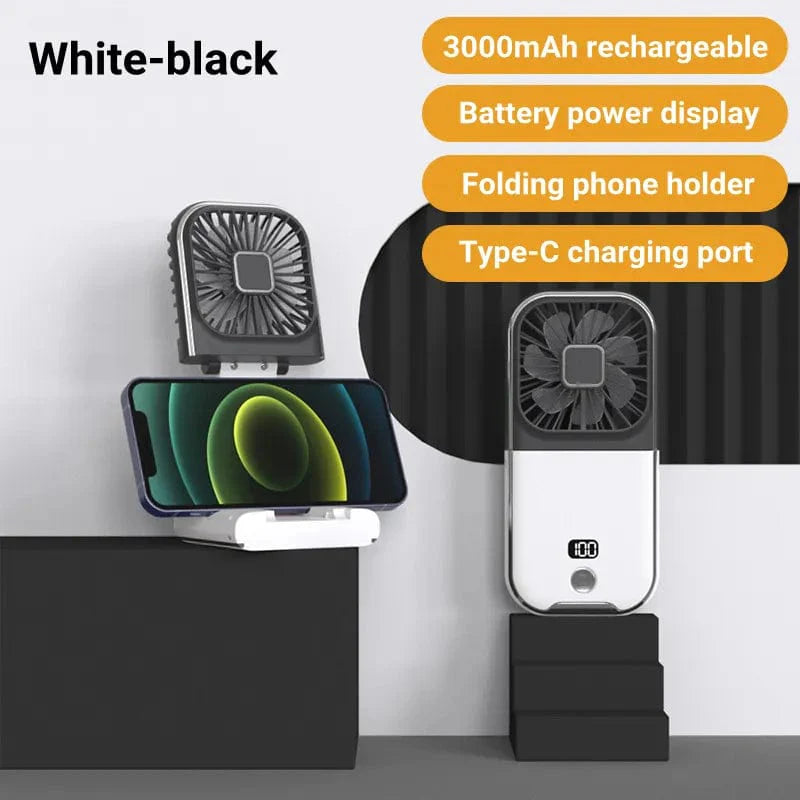 Showlu Fashion Himist portable neck fan with 3000mAh battery, USB rechargeable, foldable design, ideal for outdoor cooling.