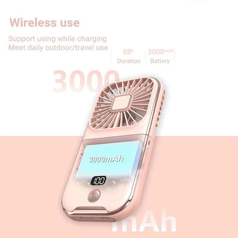 Himist Portable Neck Fan by Showlu Fashion Store, USB rechargeable, foldable, compact outdoor hand and desk fan with 3000mAh battery