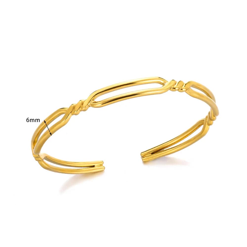 Minimalist stainless steel cuff bracelet in vintage gold, featuring textured design and elegant charm for women’s daily wear jewelry.