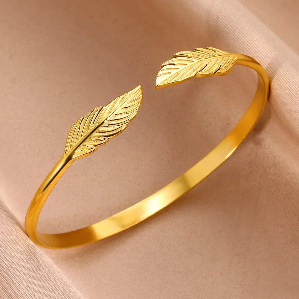 Minimalist stainless steel cuff bracelet in vintage gold color with textured finish, ideal for women’s daily wear jewelry.