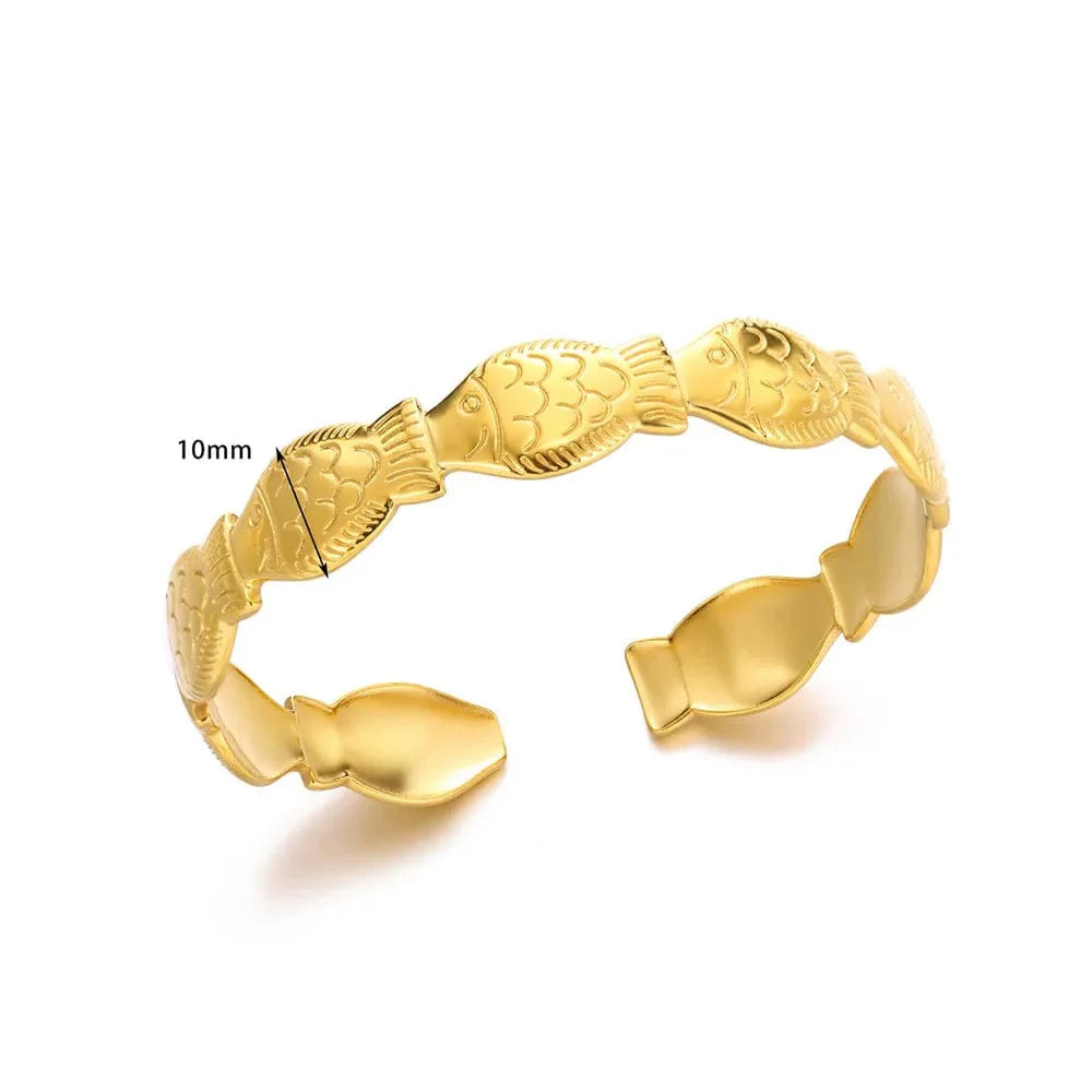 Minimalist stainless steel cuff bracelet in vintage gold color, designed for women, featuring a textured, aesthetic charm for daily wear.