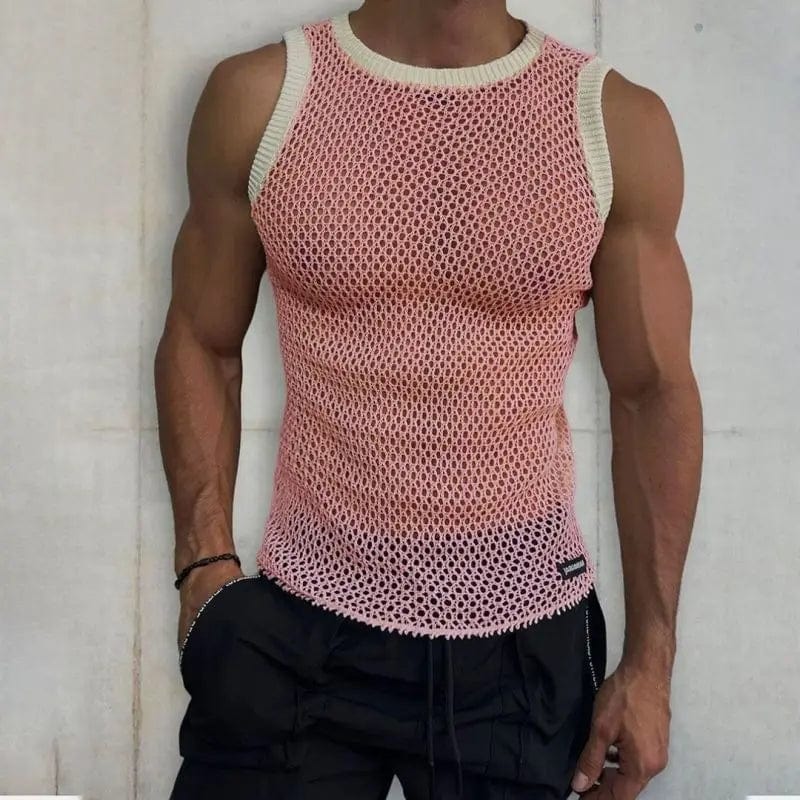 Men's slim fit tank top by Showlu Fashion with contrast color design, sleeveless summer vest, casual and trendy style.