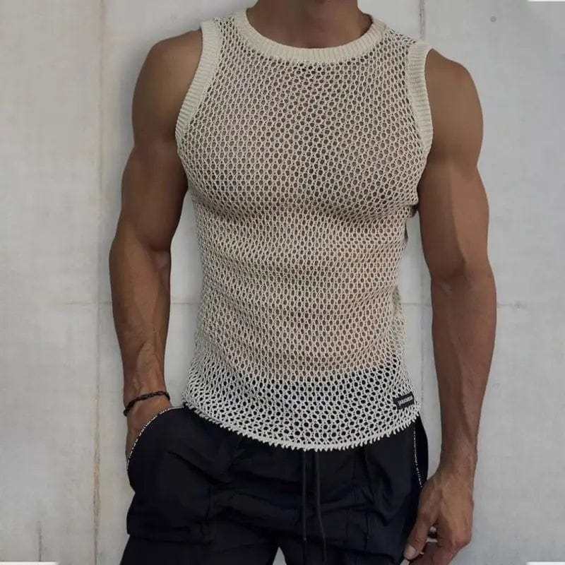 Men's slim fit tank top by Showlu Fashion, contrast color summer vest with crew neck and printed design, perfect for casual wear.