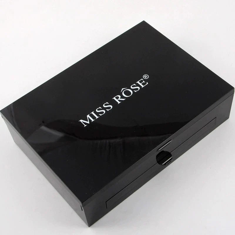 Miss Rose Piano Box matte eye shadow and blush makeup palette with multiple shades in a compact case.