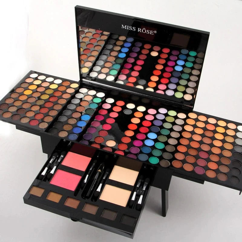 Miss Rose Piano Box matte eye shadow and blush makeup palette with multiple shades in a compact case.