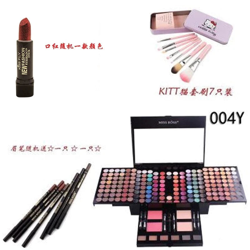 Miss Rose Piano Box matte eyeshadow and blush makeup palette with colorful pans displayed in a compact case.