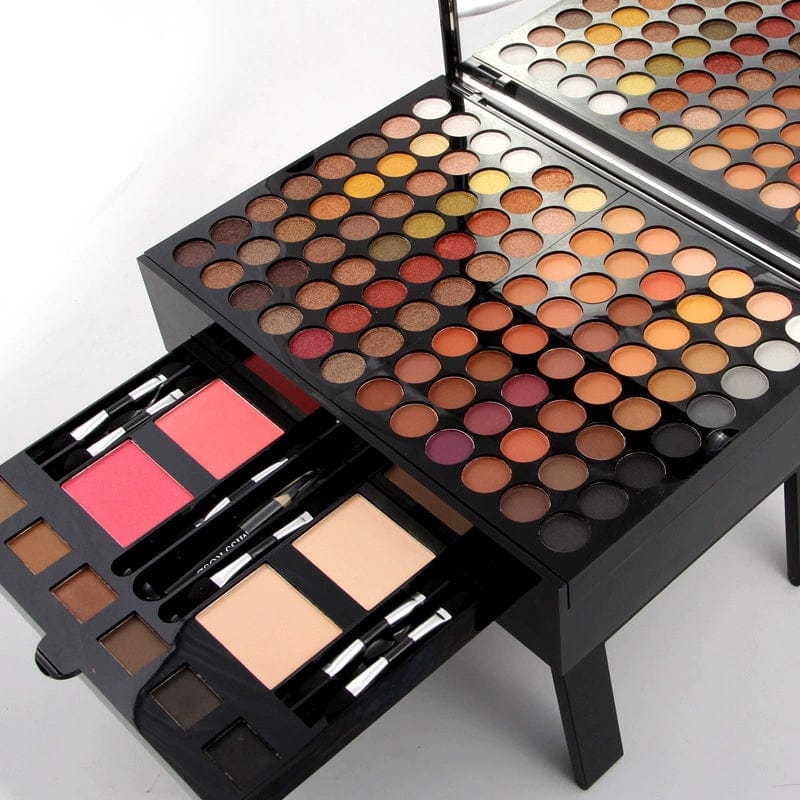 Miss Rose Piano Box matte eye shadow and blush palette with multiple shades in a compact makeup palette.