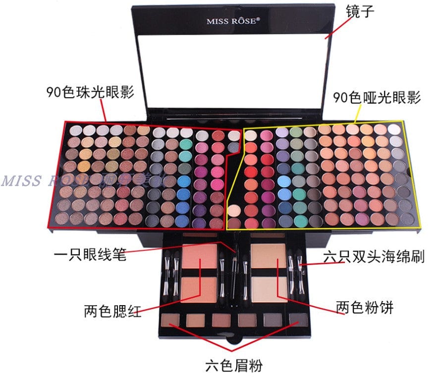 Miss Rose Piano Box matte eye shadow and blush makeup palette with multiple shades in a compact, colorful palette.