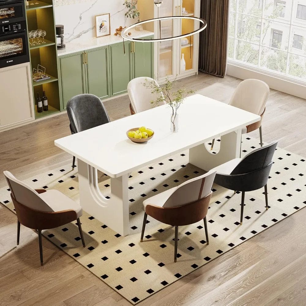 Modern white dining table by SHOWLU FASHION STORE, 71-inch rectangular wood pedestal base table for 6-8 people.
