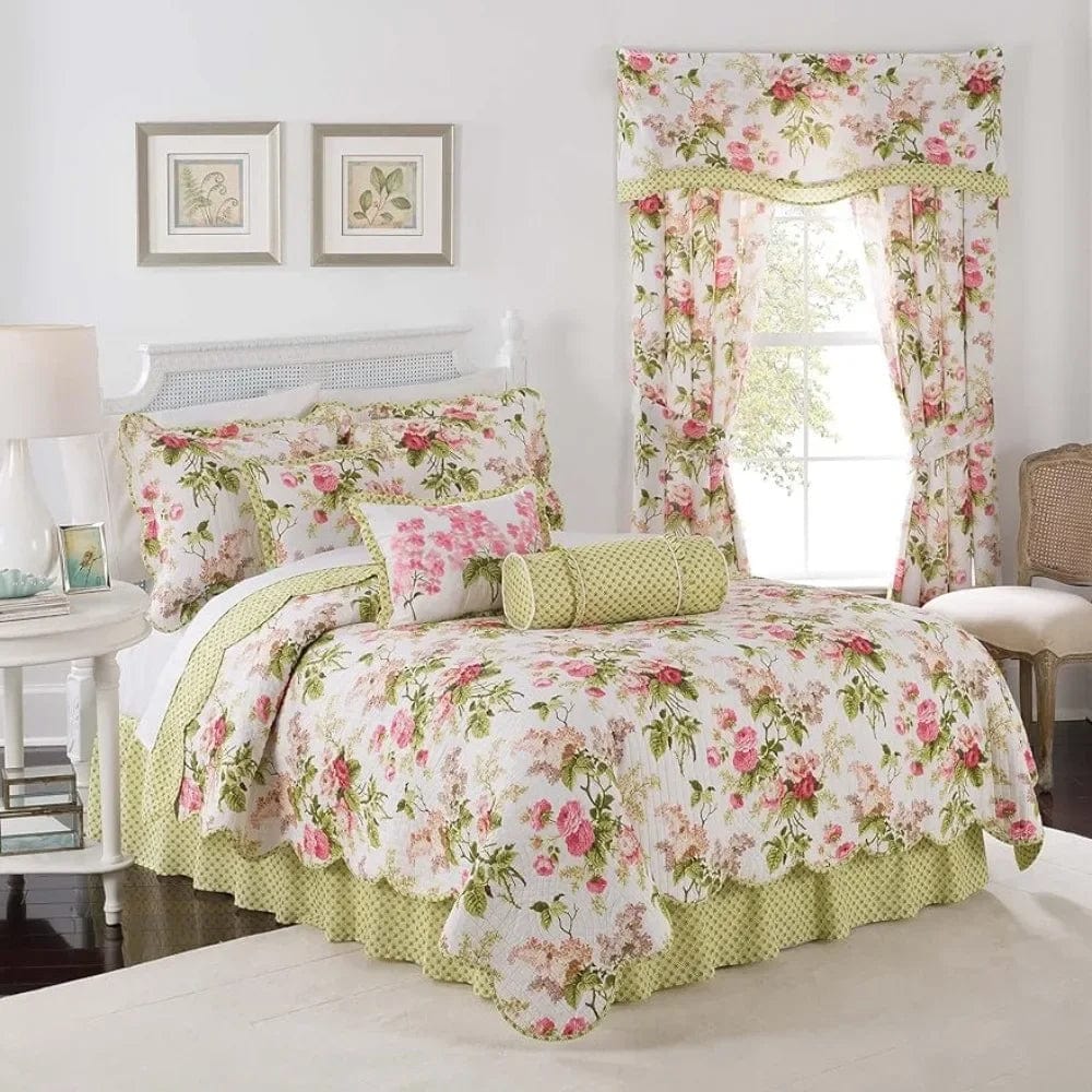 Modern Farmhouse Floral 4 - Piece Reversible Quilt Bedspread Set Comforter Sets King Bed Linen Set Bedding Home Freight free - SHOWLU FASHION STORE