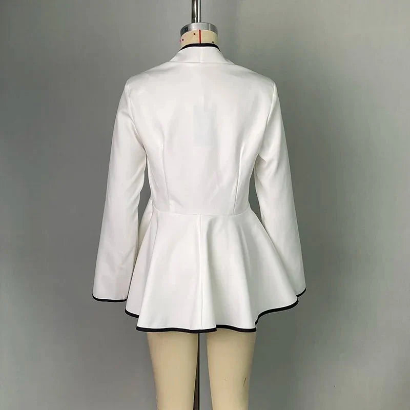 Modigirl women's deep V-neck slim jacket with long sleeves, buttoned front, elegant outerwear for fall and spring fashion.