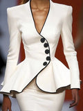 Modigirl women's deep V-neck slim jacket with long sleeves and buttons, stylish fall outerwear for elegant women.