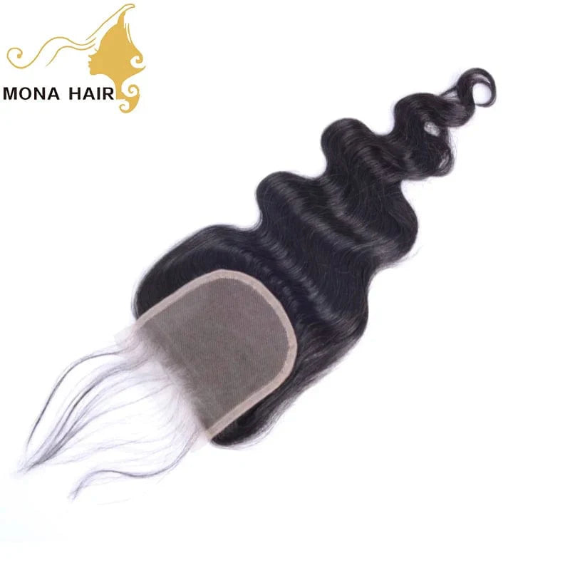 Mona Brazilian Virgin Hair Bundles with Closure, 10A Raw Mink Human Hair, natural dark color, straight weave with aligned cuticles