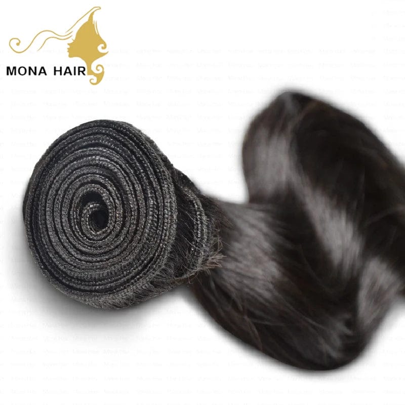 Mona Brazilian Virgin Hair Bundles with Closure, 10A raw mink human hair weave, cuticle aligned, natural Remy Brazilian hair