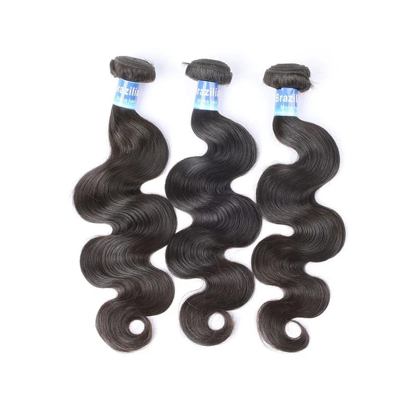 Mona Brazilian Virgin Hair Bundles with Closure, 10A Raw Mink Remy Human Hair, natural black, straight weave extension.
