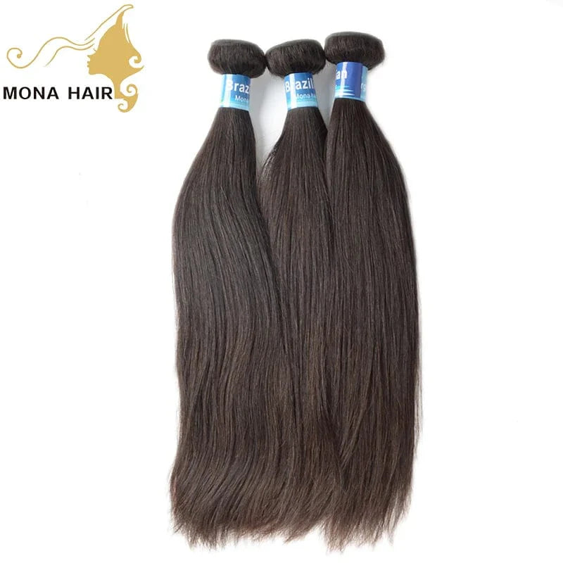 Mona Brazilian Virgin Hair Bundles with Closure, 10A raw mink human hair weave, cuticle aligned, natural Remy Brazilian hair extension