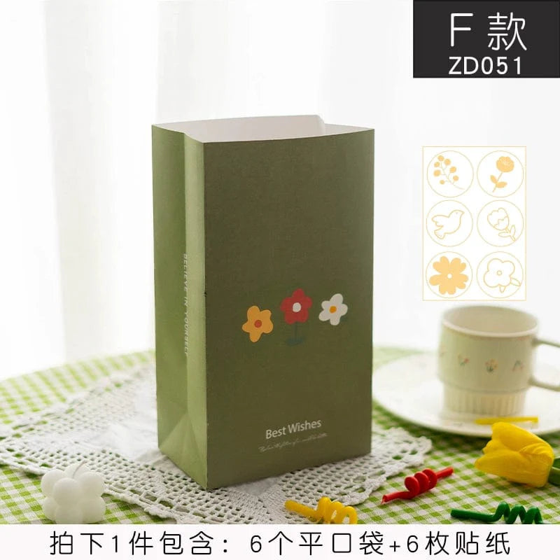 Senyu Leaf Mori style hand-drawn illustration kids baking gift bag with leaf design, perfect for Valentine's Day or special occasions.